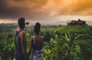 Voyage de noce Indonesie : Coucher de soleil sur les rizières de Bali